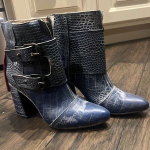 Freebird by Steven Blue Heeled Boots with Croc Texture